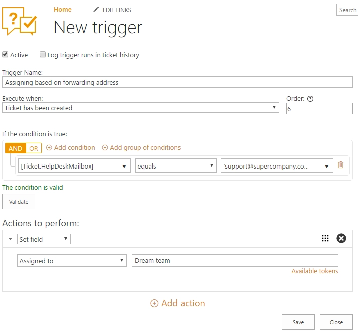 Condition of the trigger