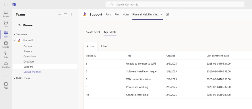 Microsoft Teams Ticketing System