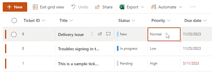 Bulk editing ticket properties
