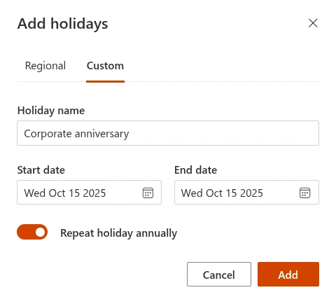 Add custom holiday