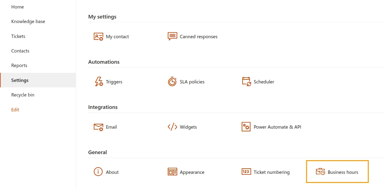 Settings section
