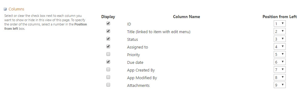Columns settings