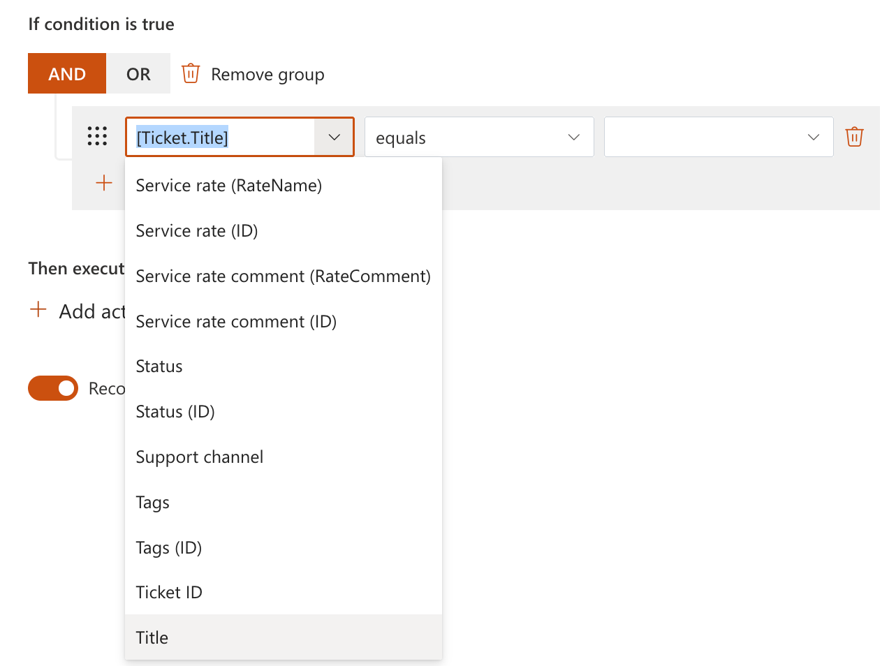 HelpDesk trigger condition fields and available references