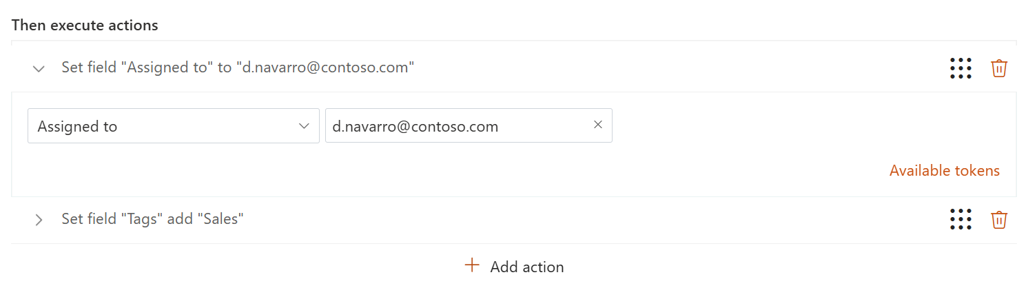 HelpDesk trigger Set field action configured for the Assigned to field