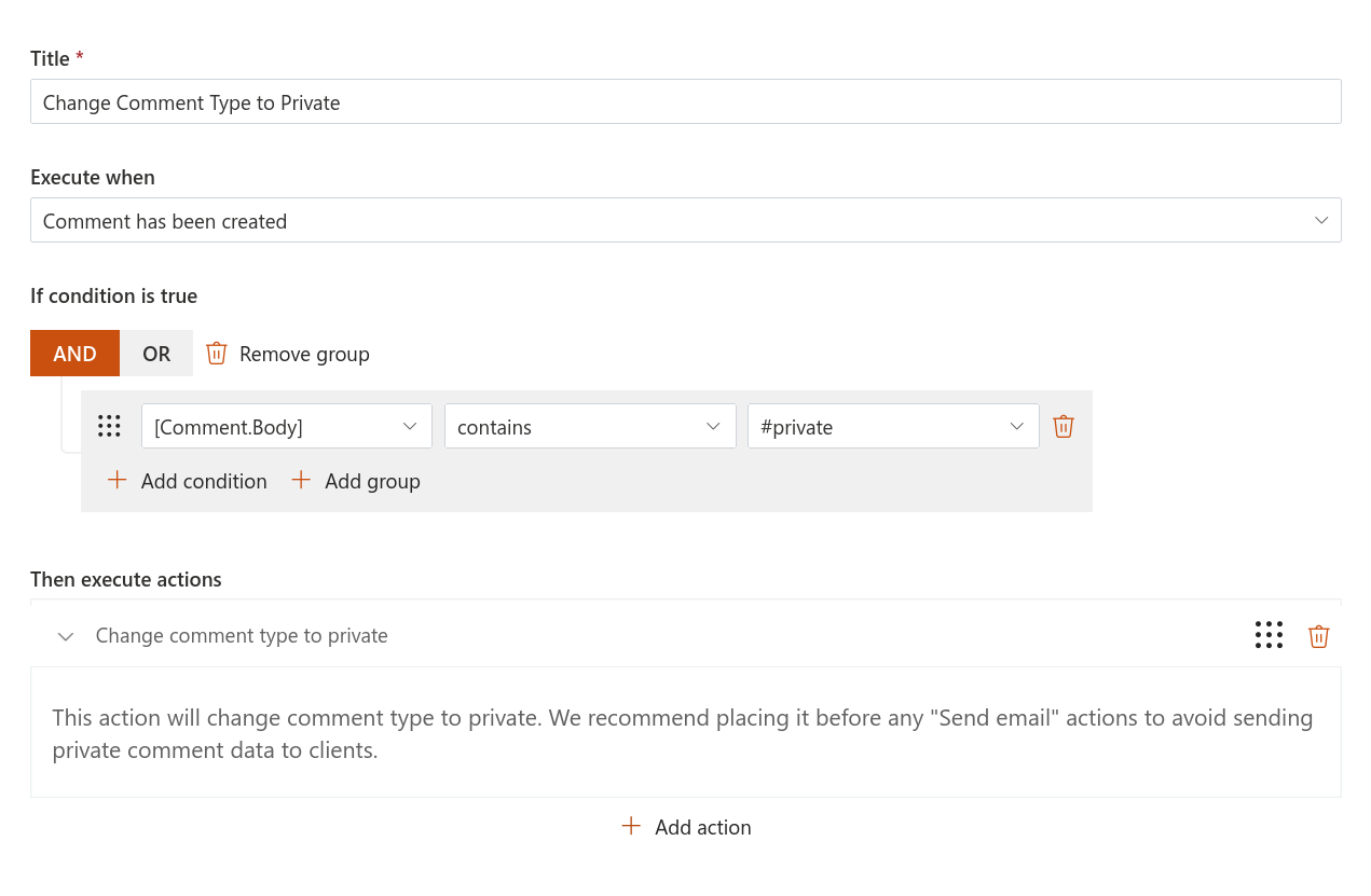 Trigger changing comment type to private