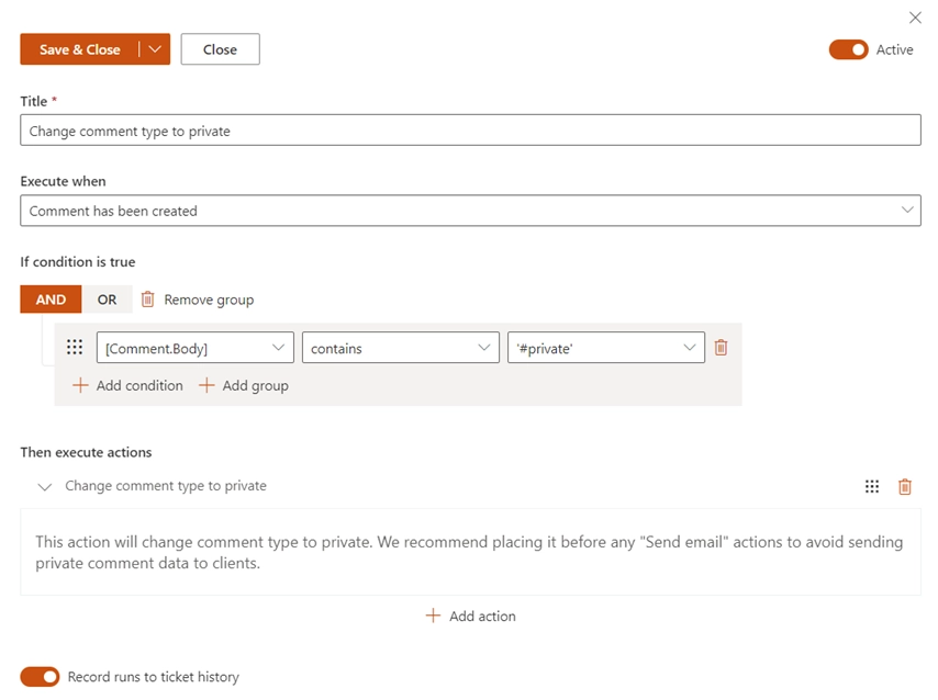 Trigger changing comment type to private