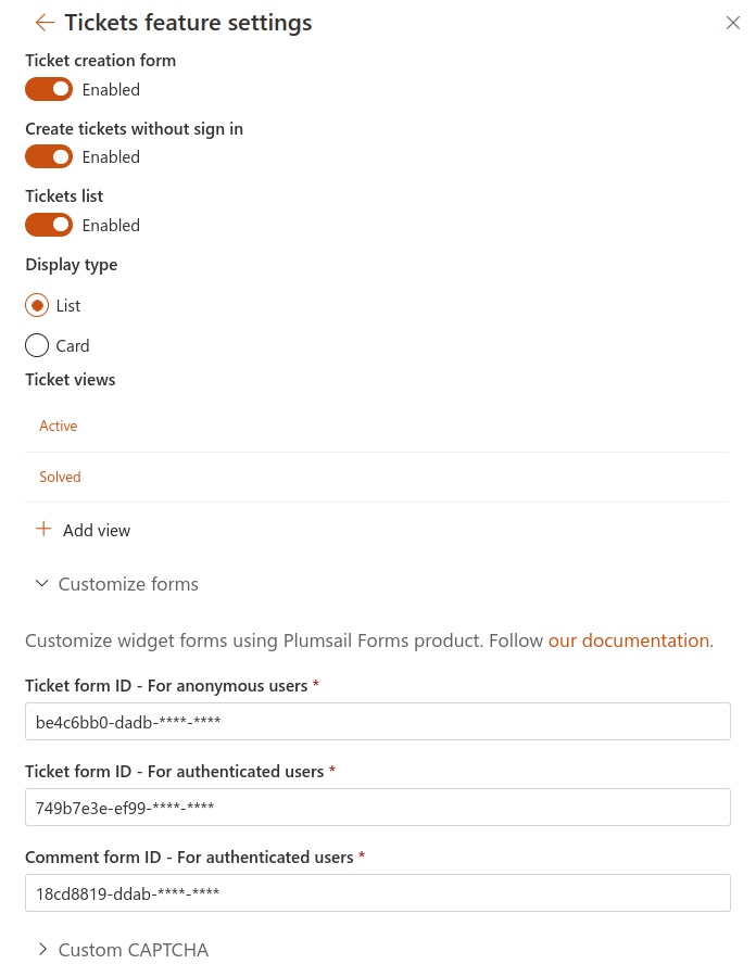 External widget settings