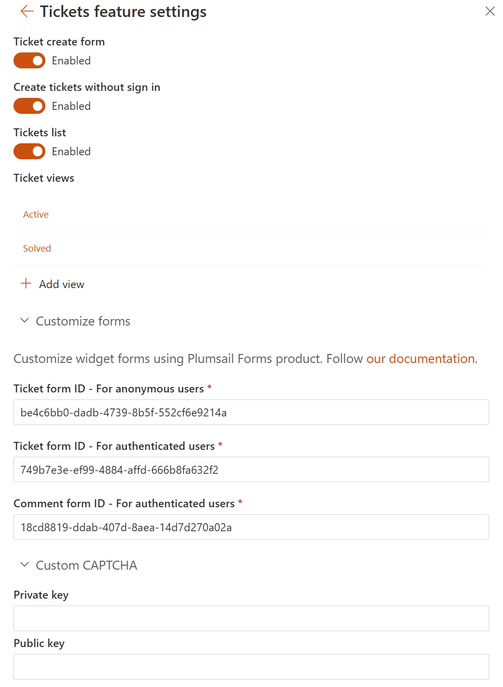External widget settings