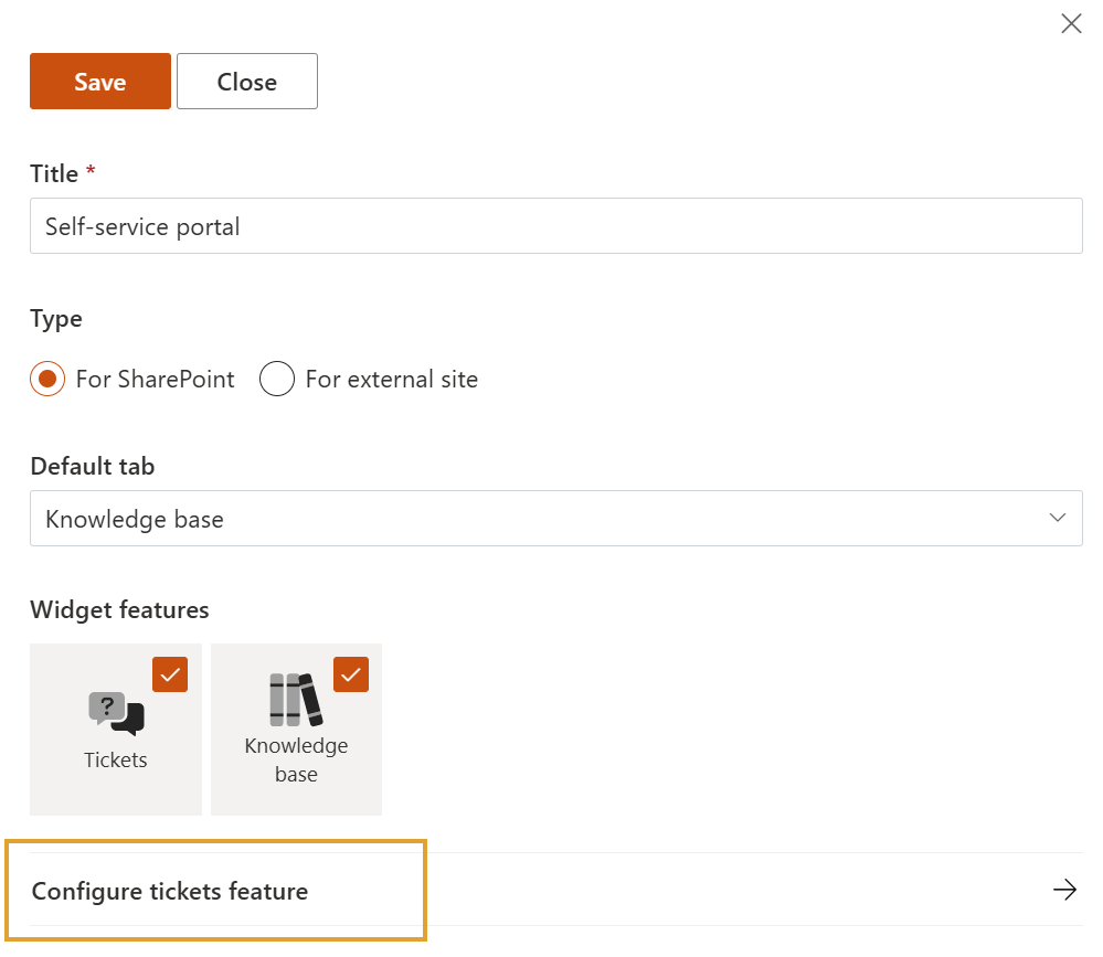 SharePoint widget config