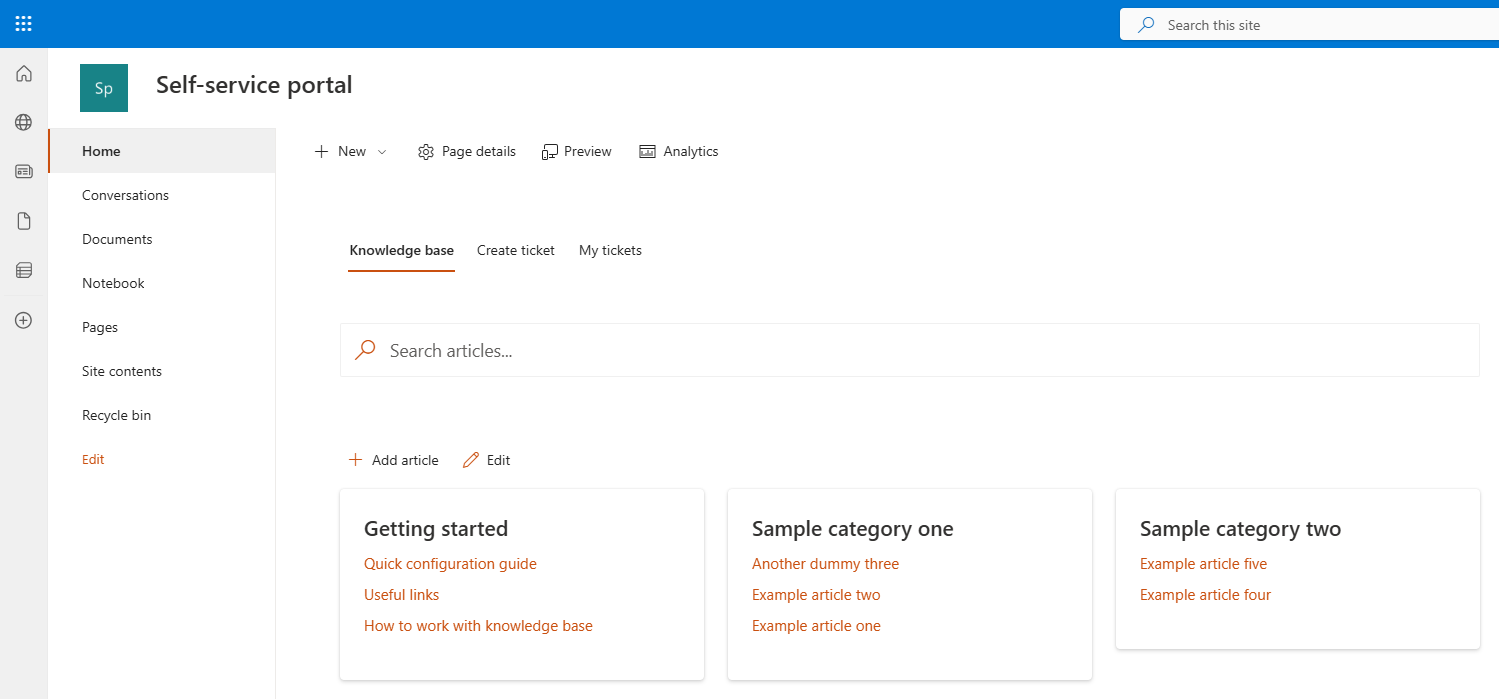 Knowledgebase in widget