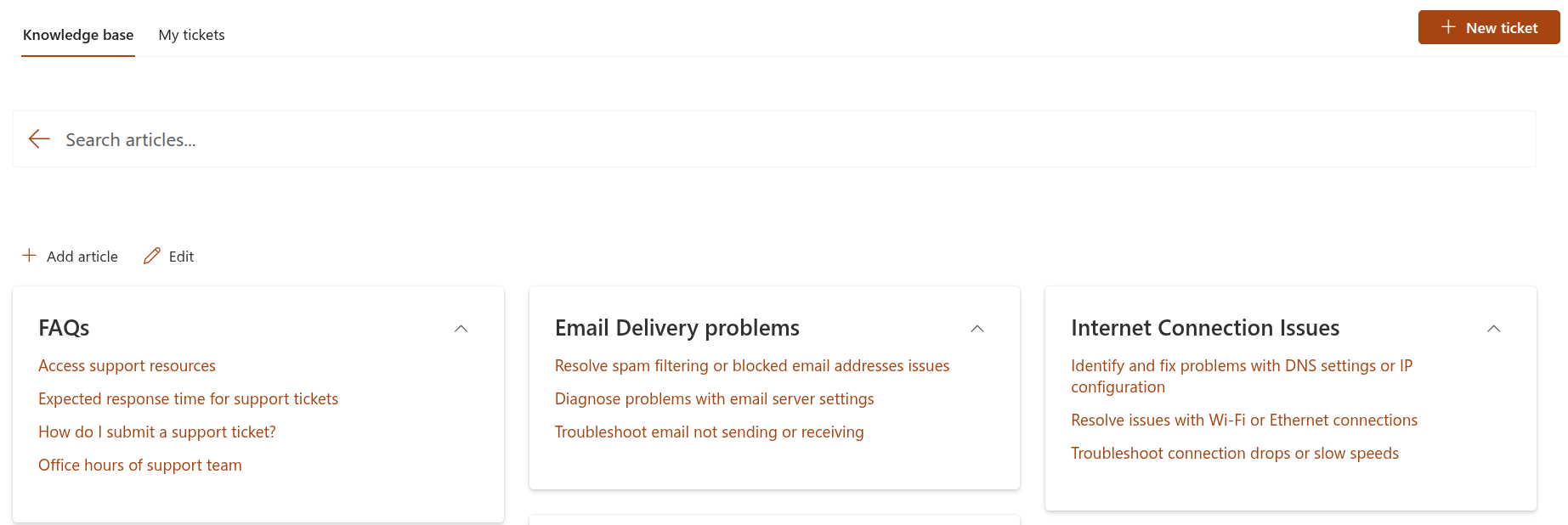 Knowledge base tab within a HelpDesk widget