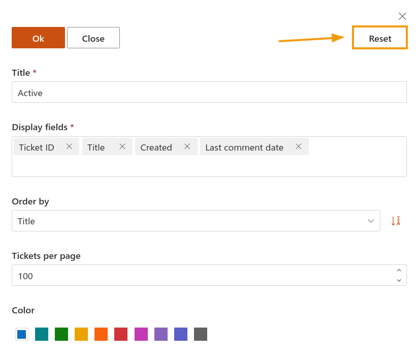Reset ticket view to default state in HelpDesk widget