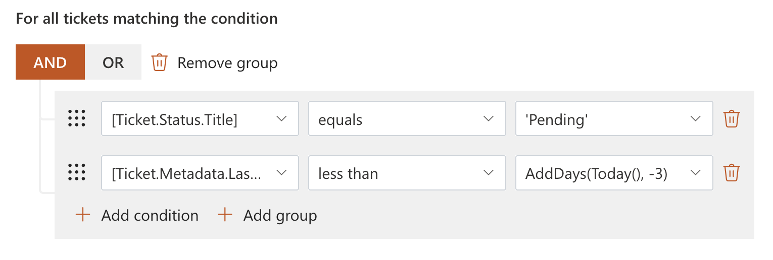Scheduler task condition with configured ticket criteria
