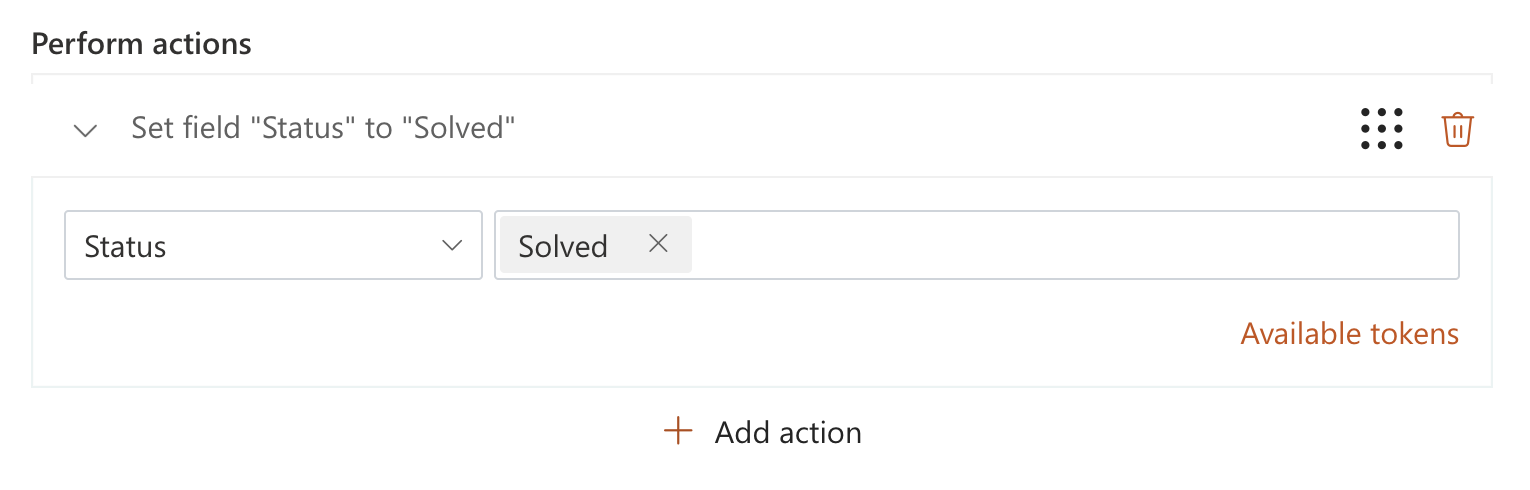 Scheduler task action configured to set ticket status to Solved