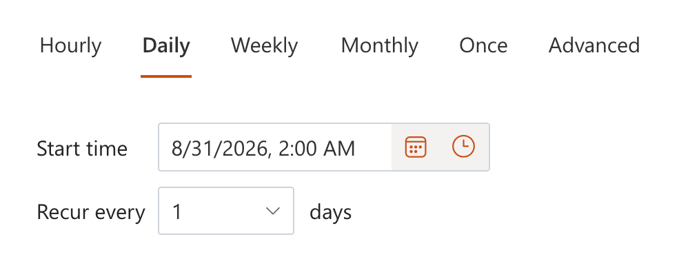 Scheduler settings for configuring the task schedule