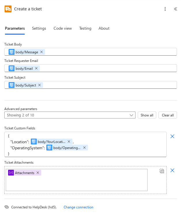 Create a ticket action