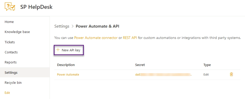 Get API keys for HelpDesk