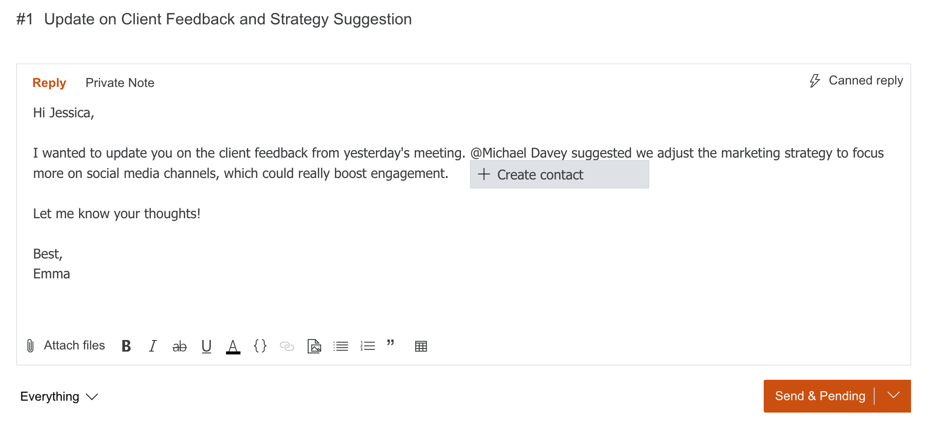Create new HelpDesk contact option from the mentions dropdown
