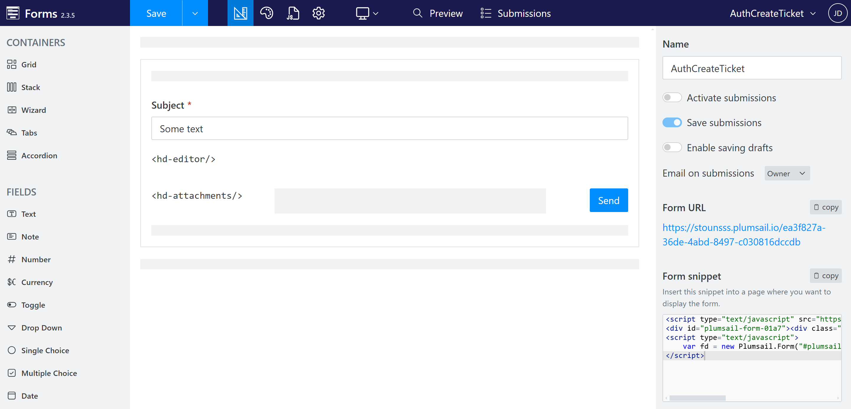 Default widget form