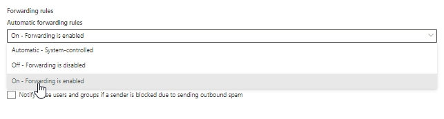 Enable automatic external forwarding for individual mailboxes