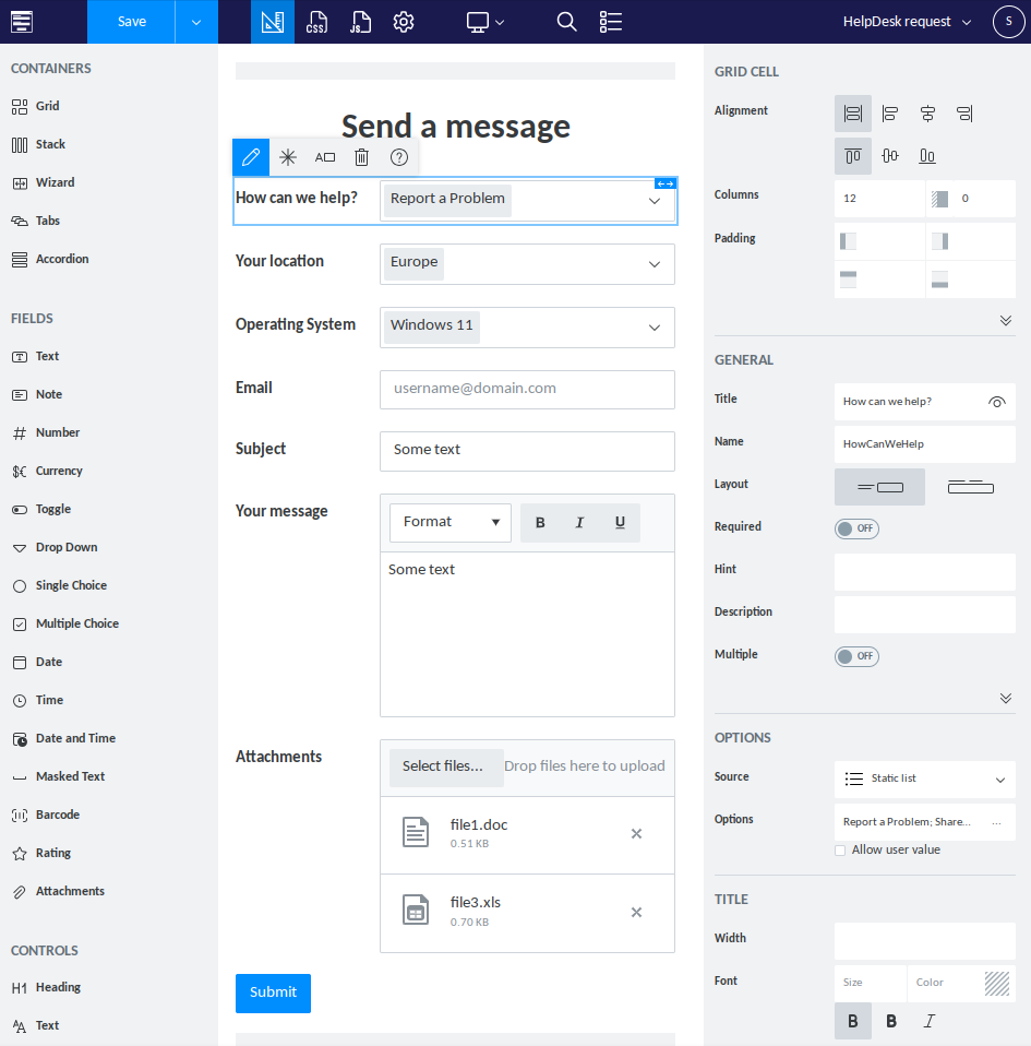 A simple form in Forms Designer