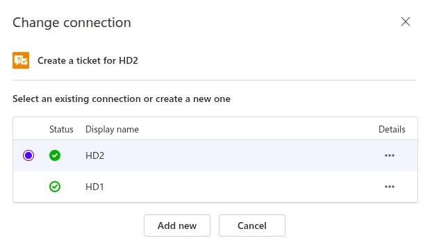 Change connection in action