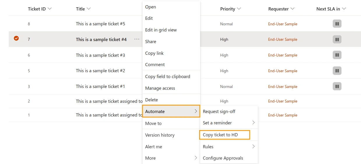 Automation from ticket list