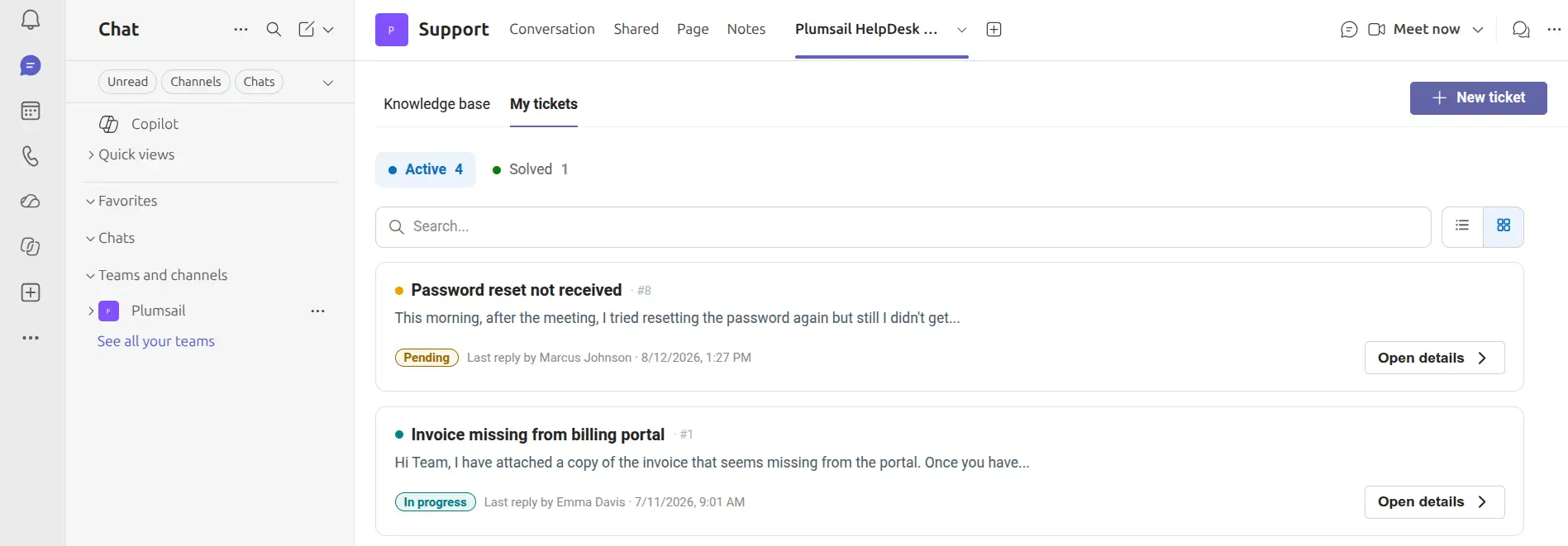 HelpDesk Teams Tab