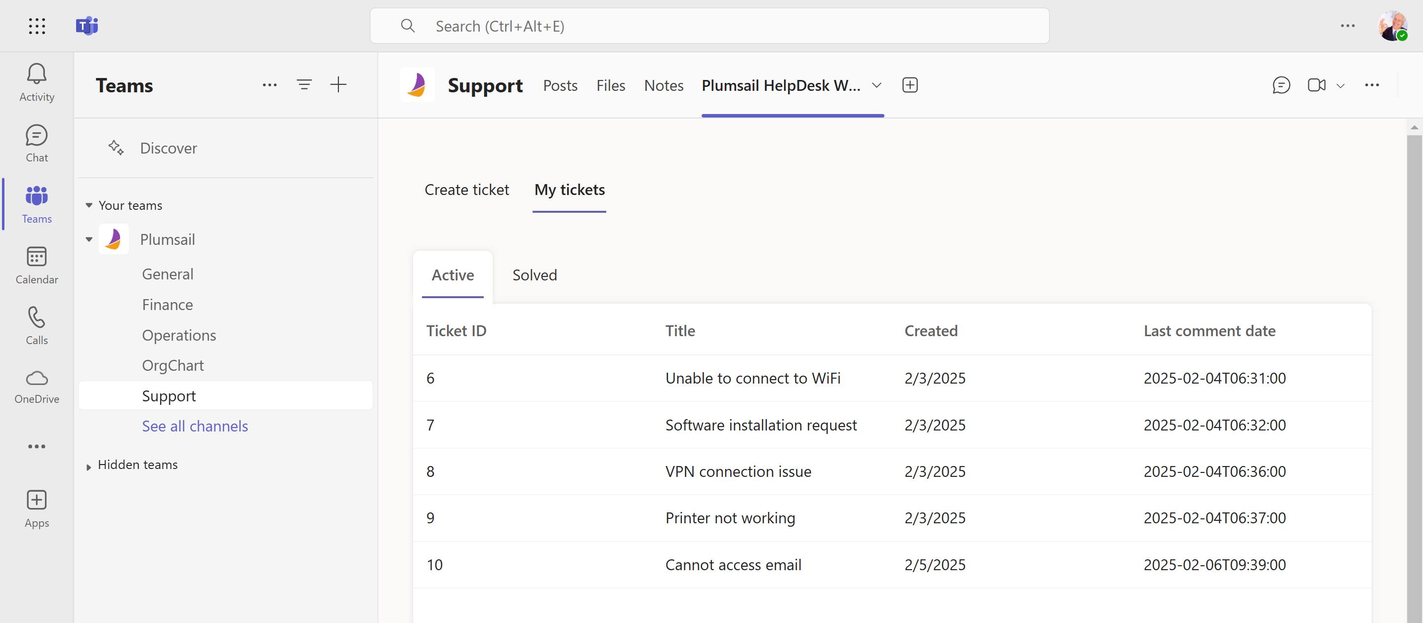 HelpDesk Teams Tab