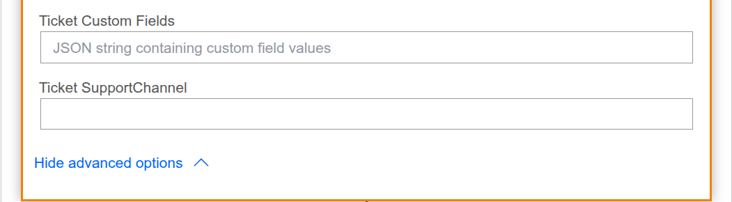 Ticket Custom Fields parameter for Create a ticket action.