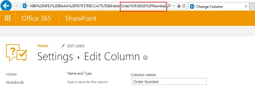 Internal name in URL