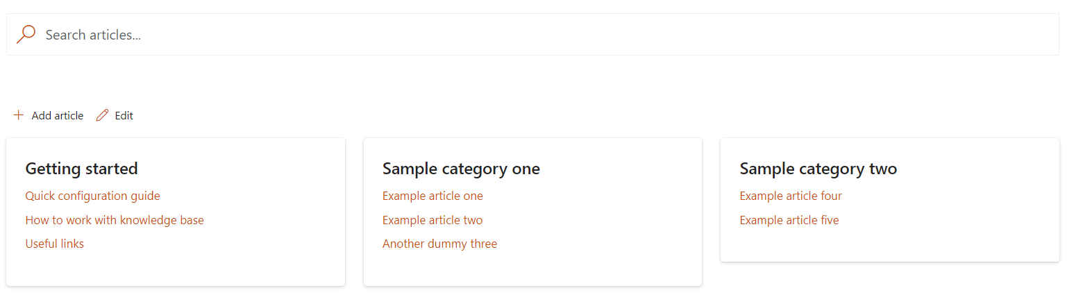Knowledge base main page