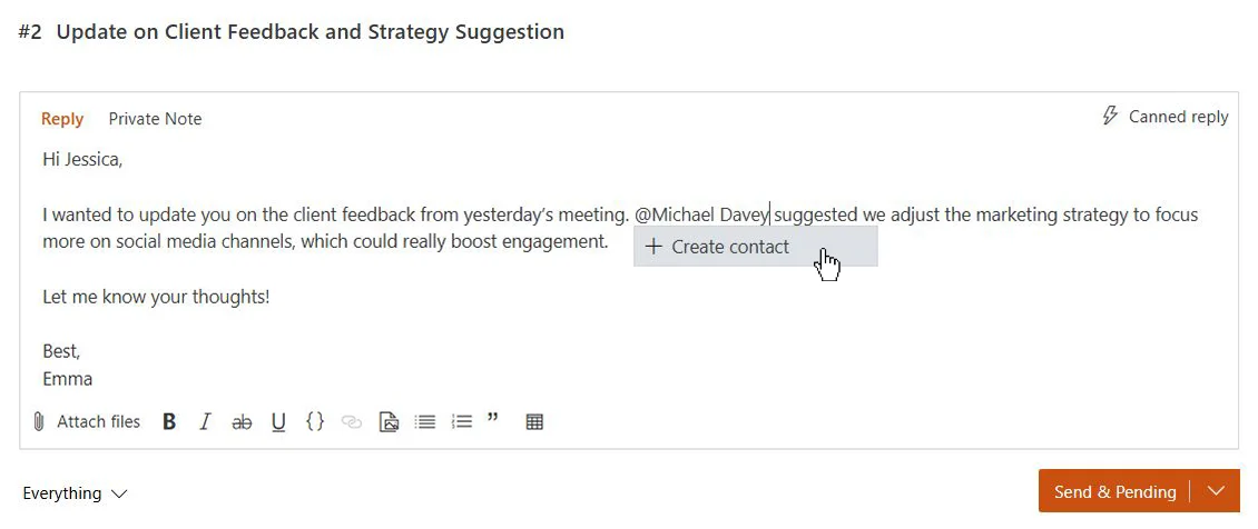 Mentions - Create contact