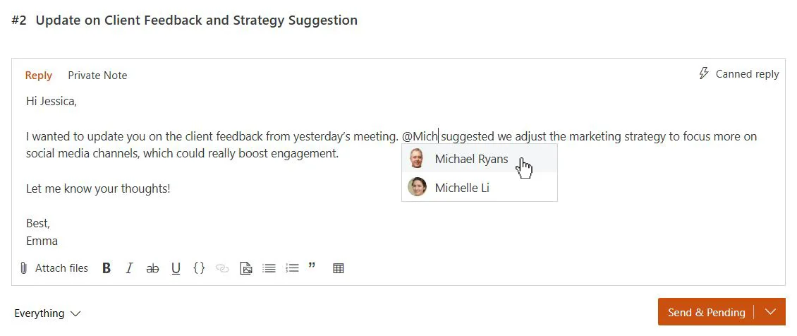 Mentions dropdown