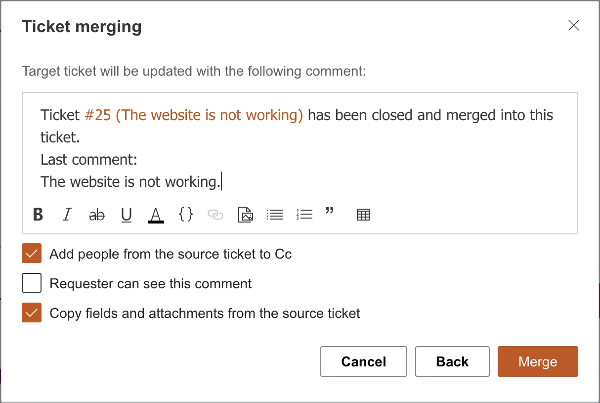 Merge confirmation with checkboxes
