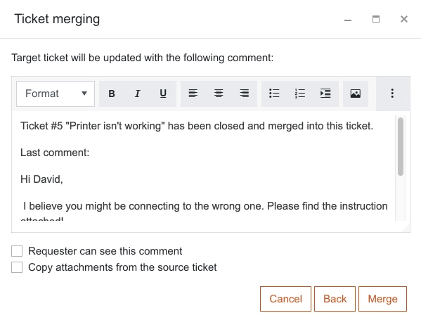Merge confirmation