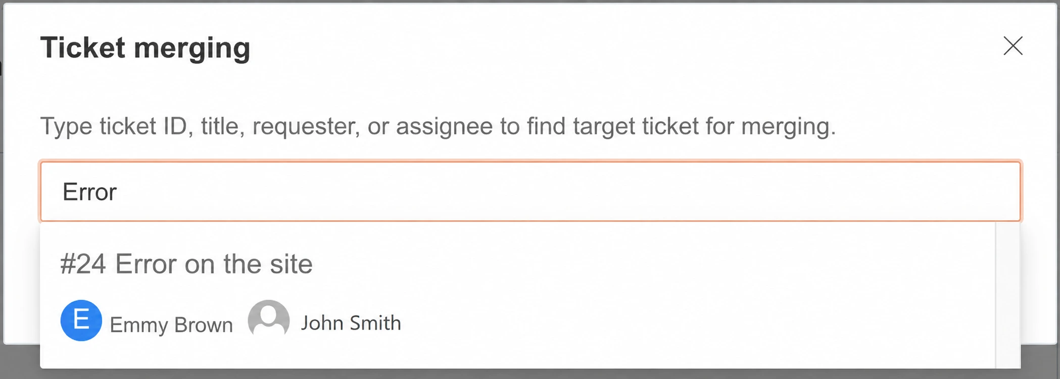 Enter ticket ID in the merge pop-up