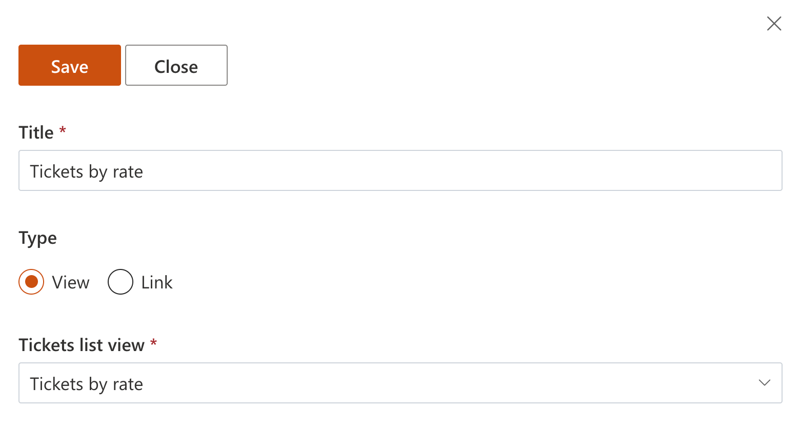 Dialog for creating a new HelpDesk top menu item