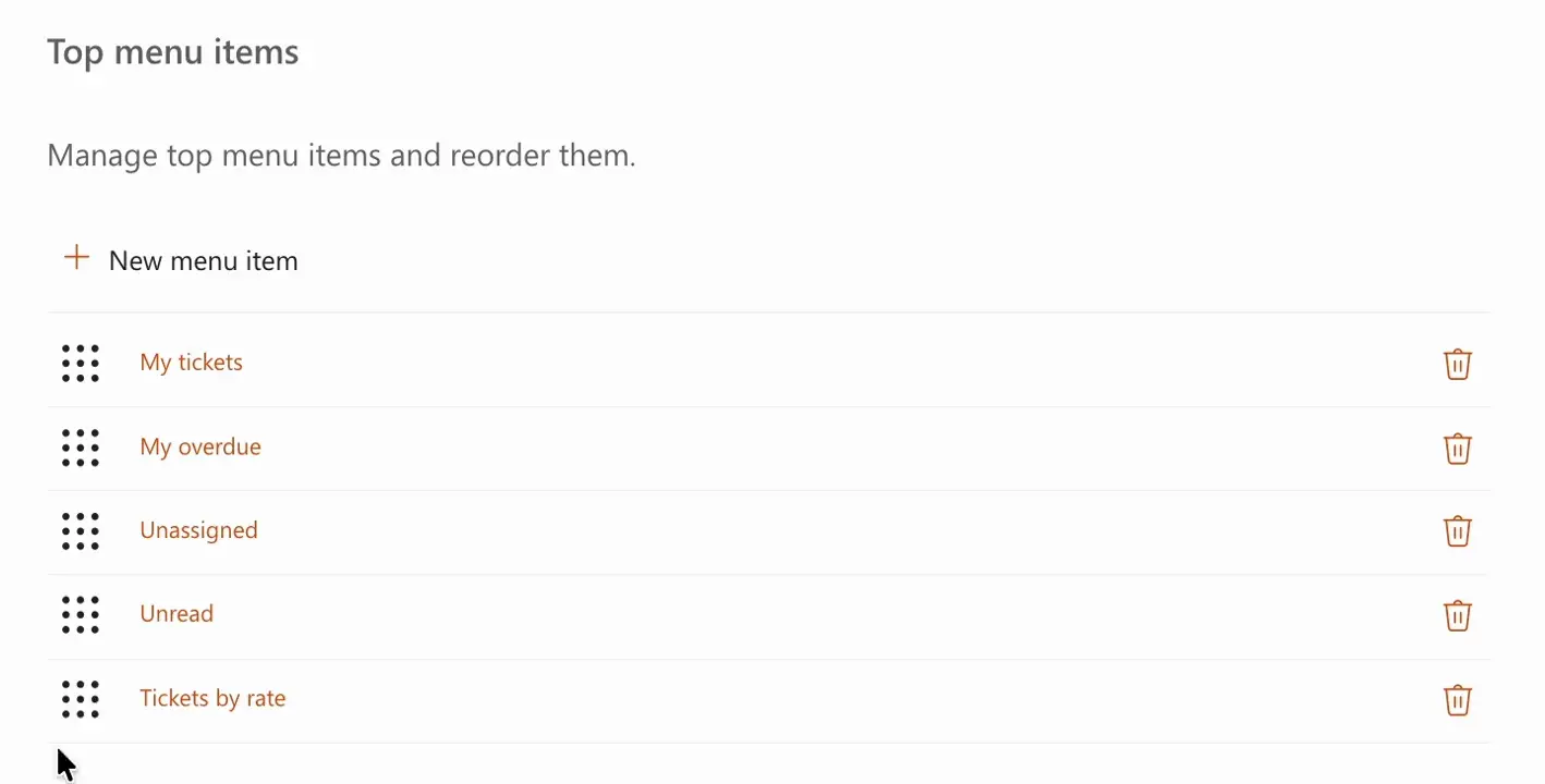 Reordering HelpDesk top menu items by dragging