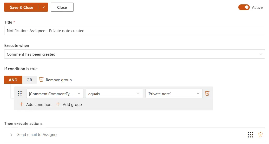Assignee - Private note created