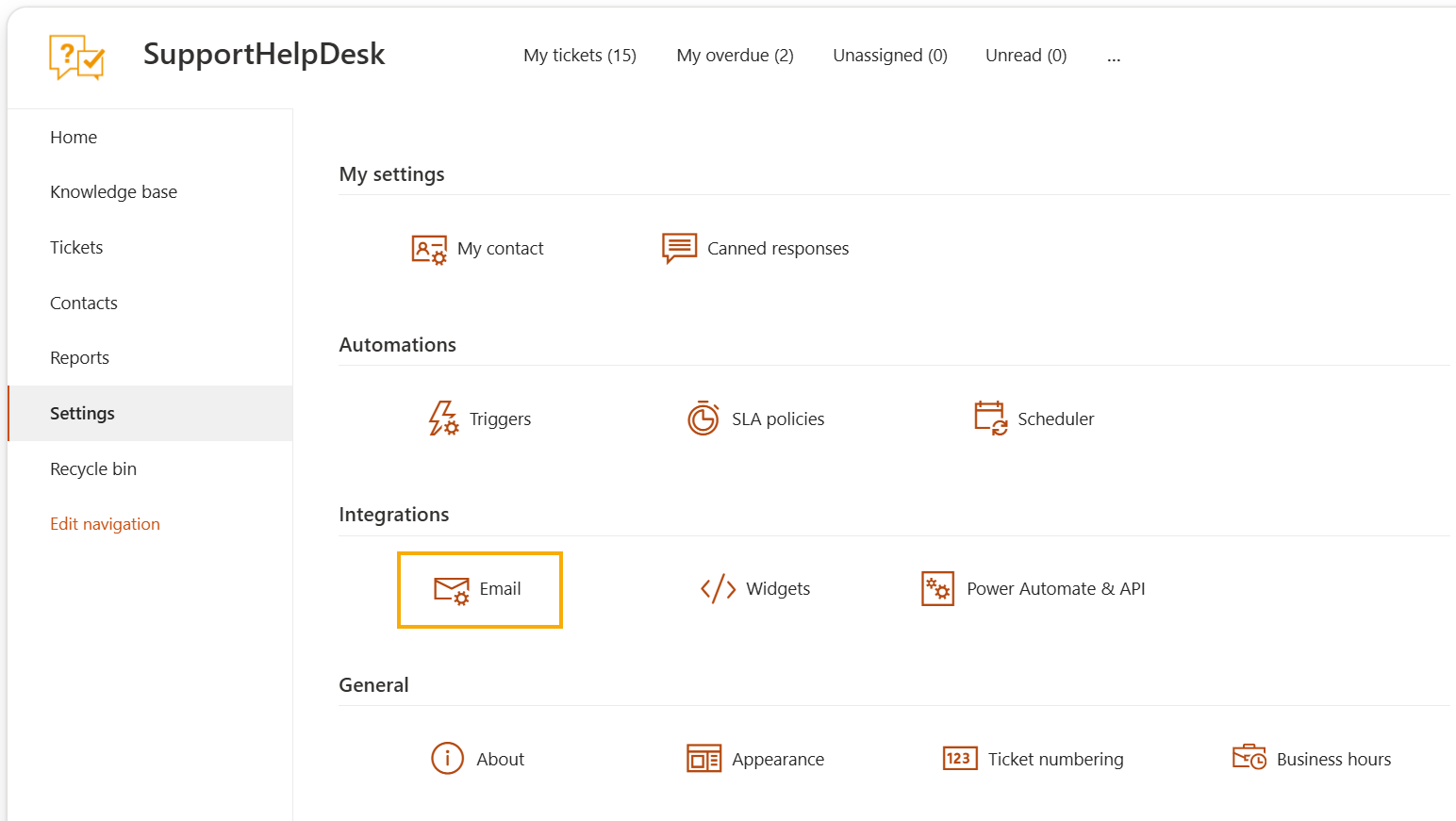 HelpDesk settings