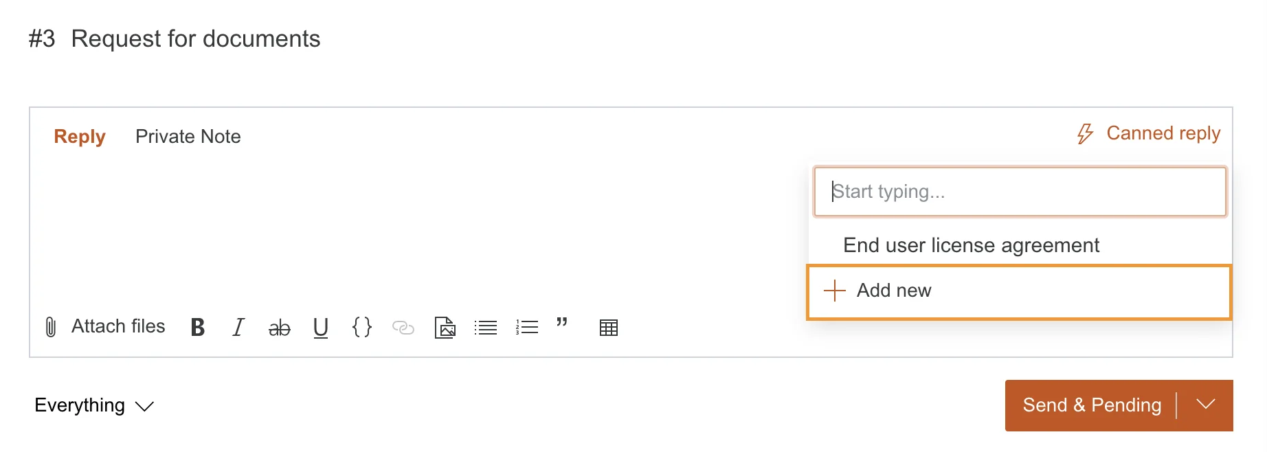 Add new canned response with attachment to your answer