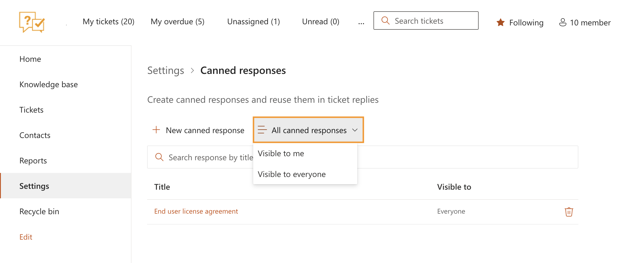 Filtering responses by visibility