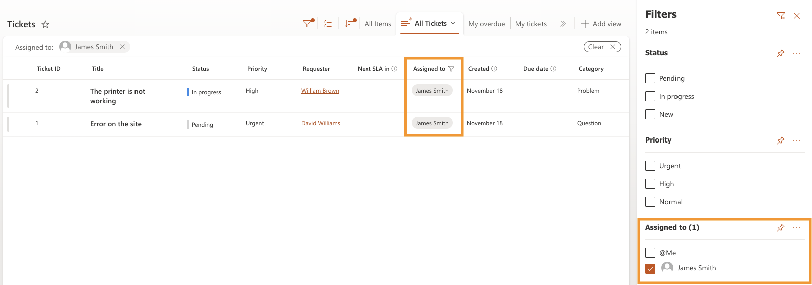 All tickets filtered