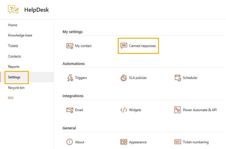 HelpDesk Settings