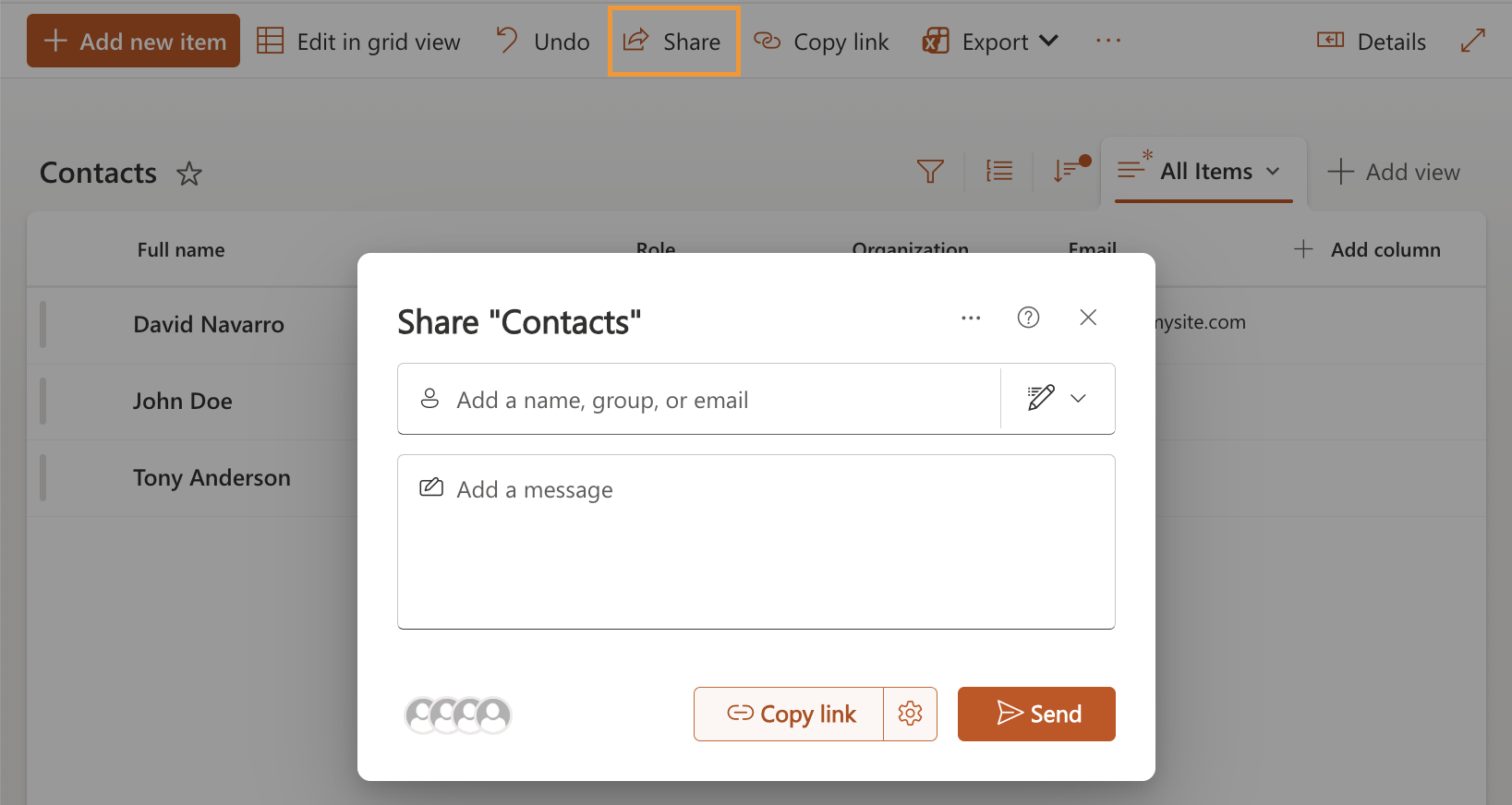 Share contacts