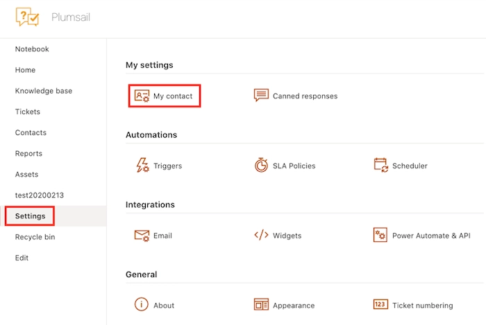 Settings page