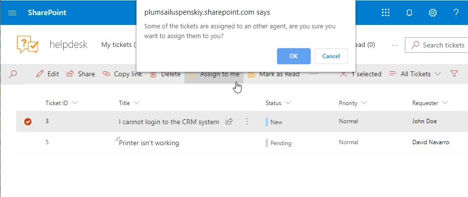 Assign to me button
