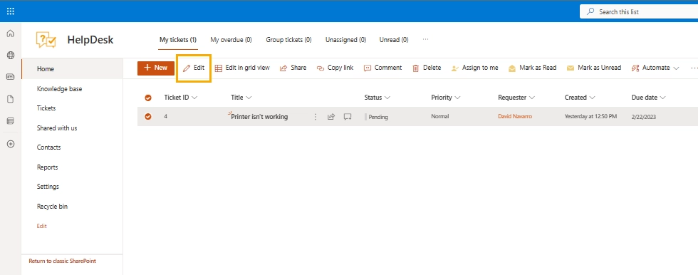 Edit Ticket Context