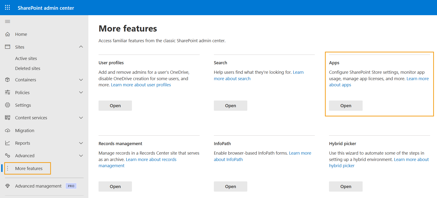 SharePoint admin center